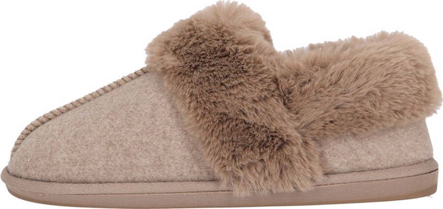 Heat Essentials Instap Sloffen Dames Vilt Taupe| |Dames Pantoffels Dames Sloffen Spaanse Sloffen Texelse Wollen Sloffen