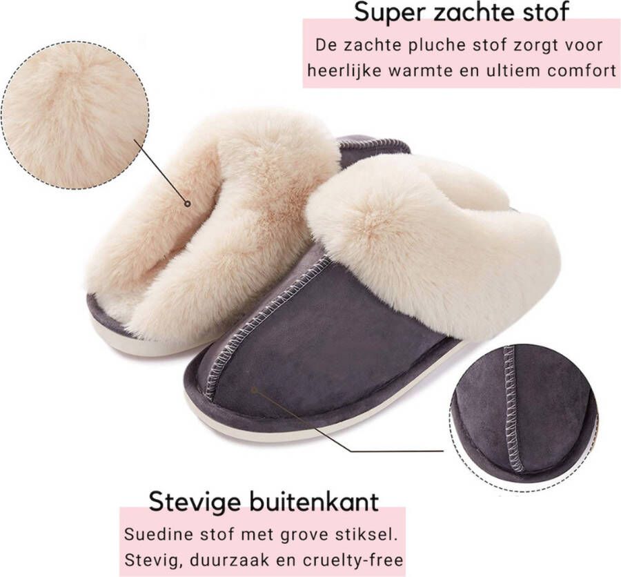 Heavency® Pantoffels en Fluffy Open Sloffen met Pluche Voering Antislip Zool – Heavency ® Rood - Foto 3