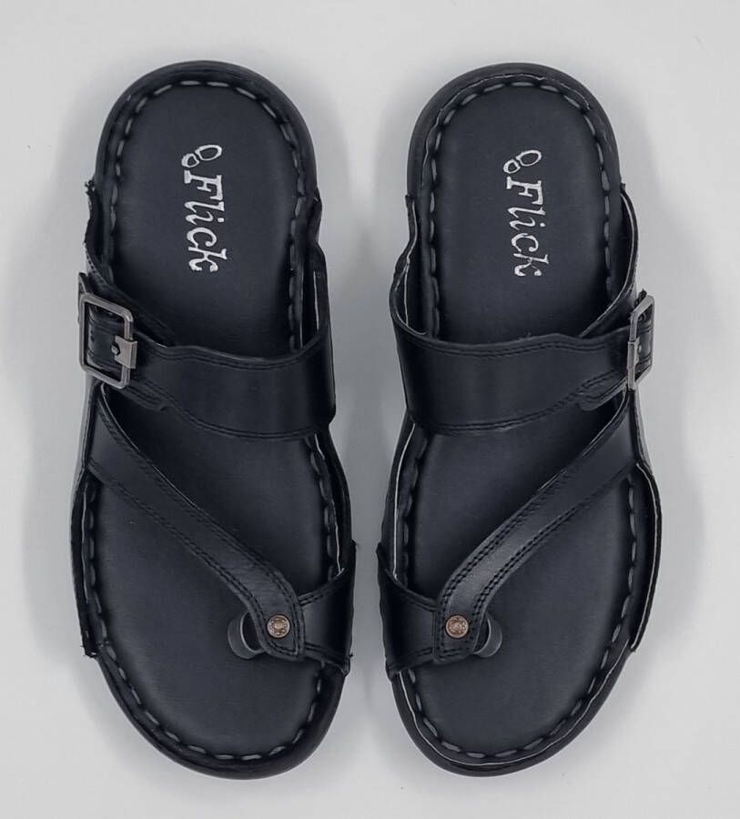 Hitman Schoenen FLICK Heren Slippers Heren Teenslippers Echt Leer Zwart