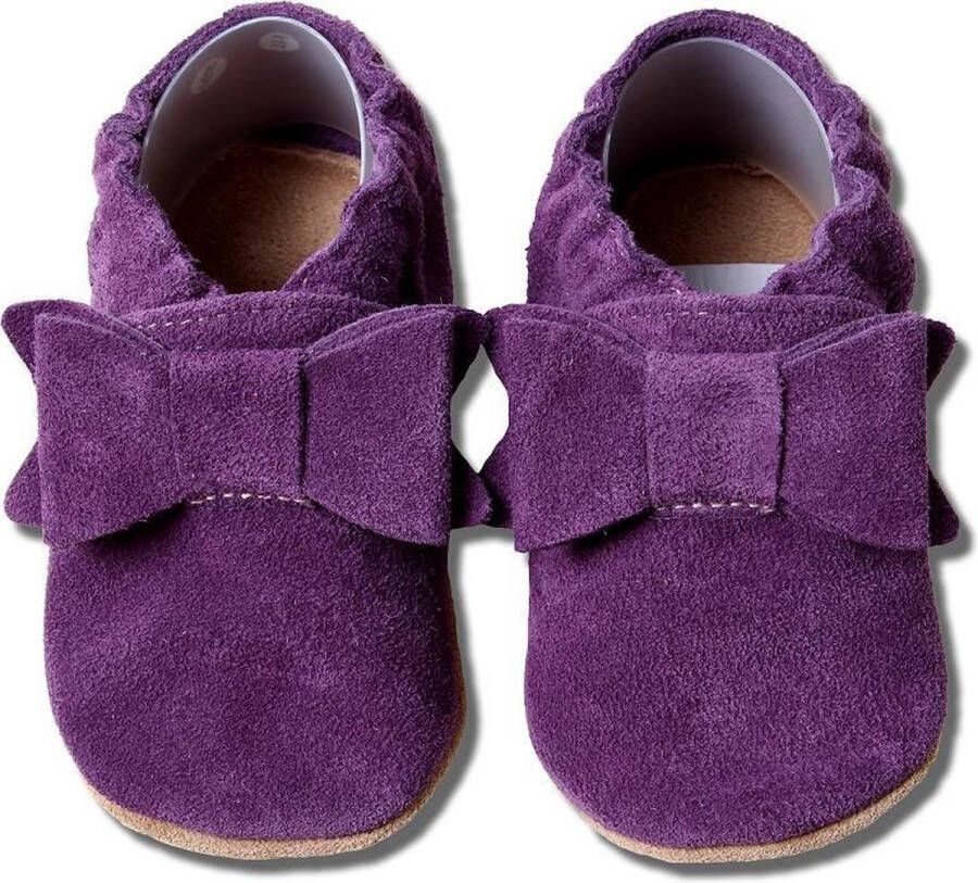 Hobea babyslofjes suede donker paars met strik