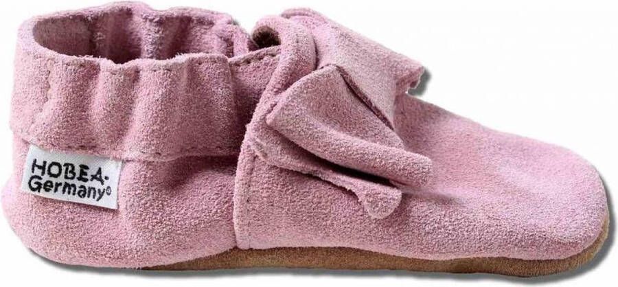 Hobea babyslofjes suede roze met strik