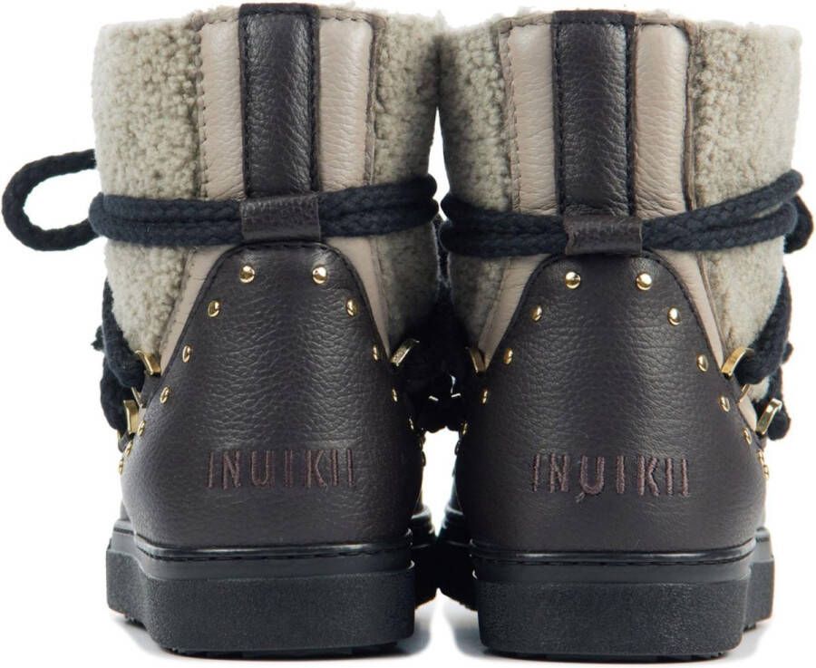 INUIKII Enkellaarsjes Dames Outdoor Snowboots Damesschoenen Leer Curly Rock Zwart combi