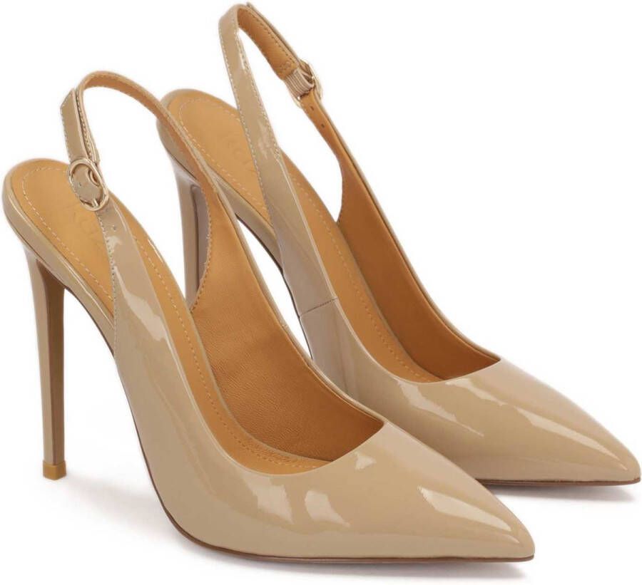 Kazar Beige lacquered pumps with open heel