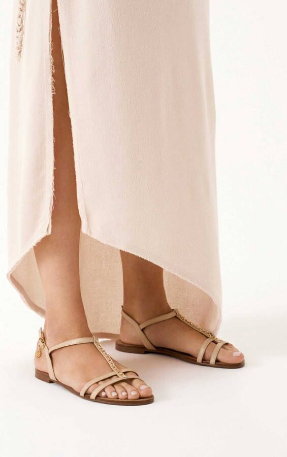 Kazar Beige leather ankle-strap ballerinas