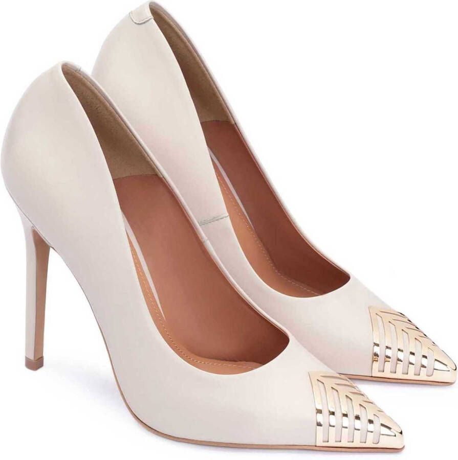 Kazar Beige leren pumps met een metalen teen