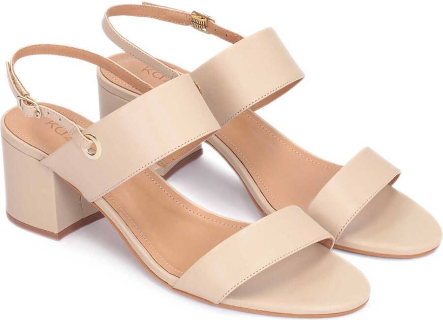 Kazar Beige leren sandalen op een brede hak - Foto 4