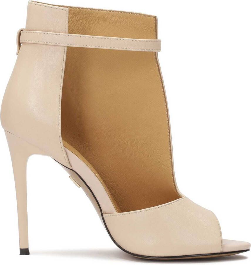 Kazar Beige peep toe boots with striking cut-out upper