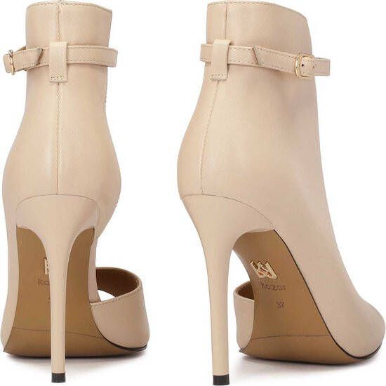 Kazar Beige peep toe boots with striking cut-out upper