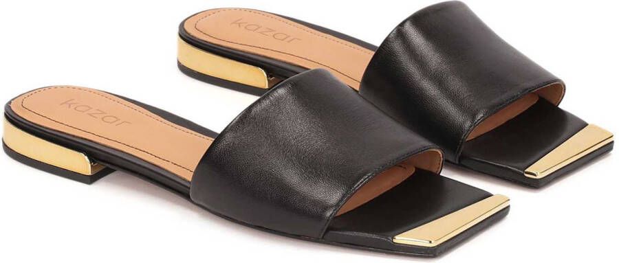 Kazar Black leather flip-flops with shiny heel - Foto 6