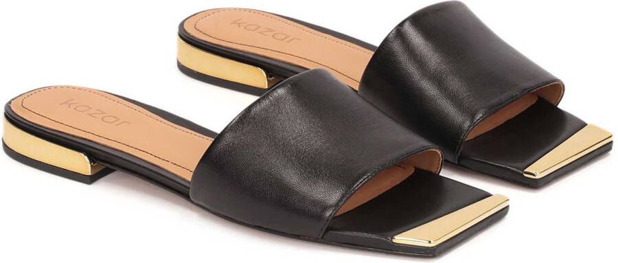 Kazar Black leather flip-flops with shiny heel