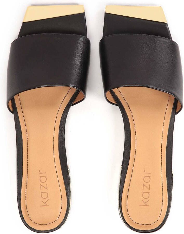 Kazar Black leather flip-flops with shiny heel