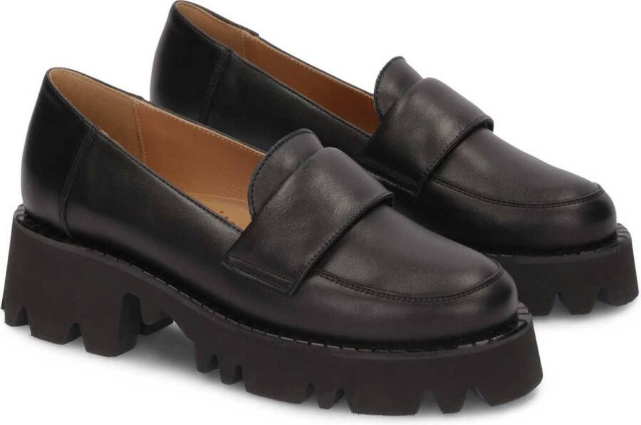 Kazar Black leather loafers on a track sole