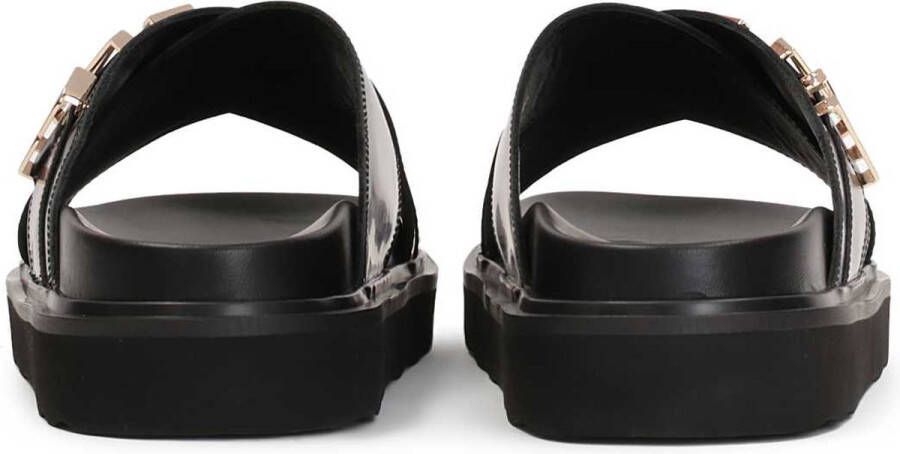 Kazar Black leather mules with metal lettering
