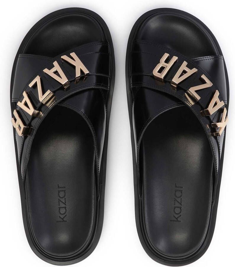 Kazar Black leather mules with metal lettering