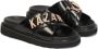 Kazar Black leather mules with metal lettering - Thumbnail 6