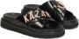 Kazar Zwarte leren muilen met metalen letters Black Dames - Thumbnail 6