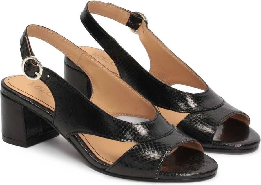 Kazar Black leather sandals on a wide heel