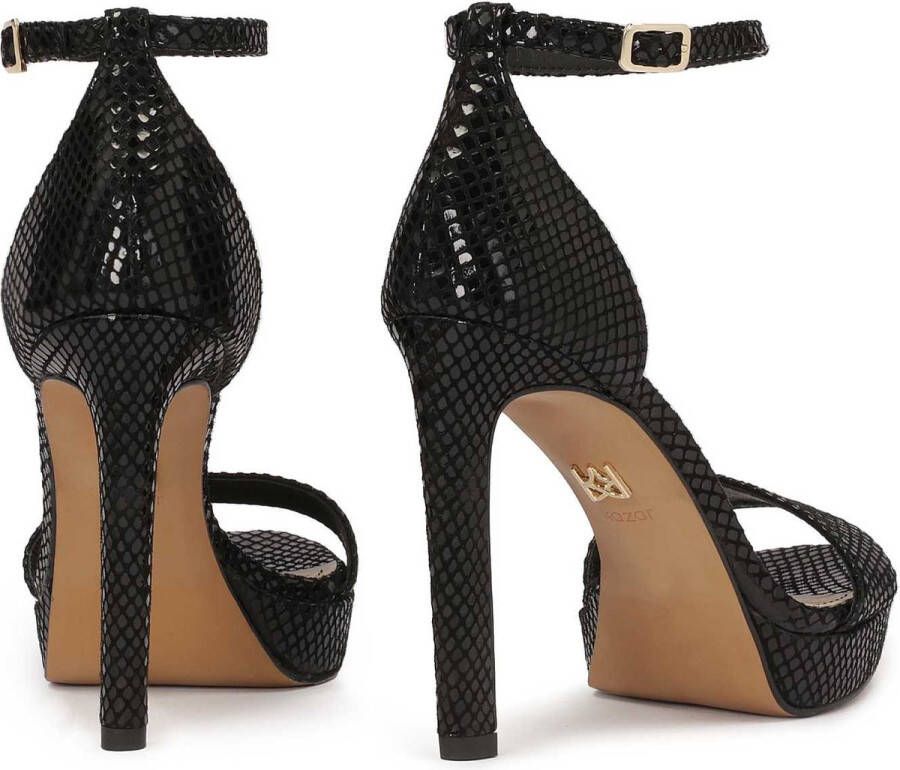 Kazar Black sandals on an embossed leather platform