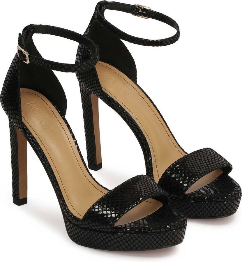 Kazar Black sandals on an embossed leather platform