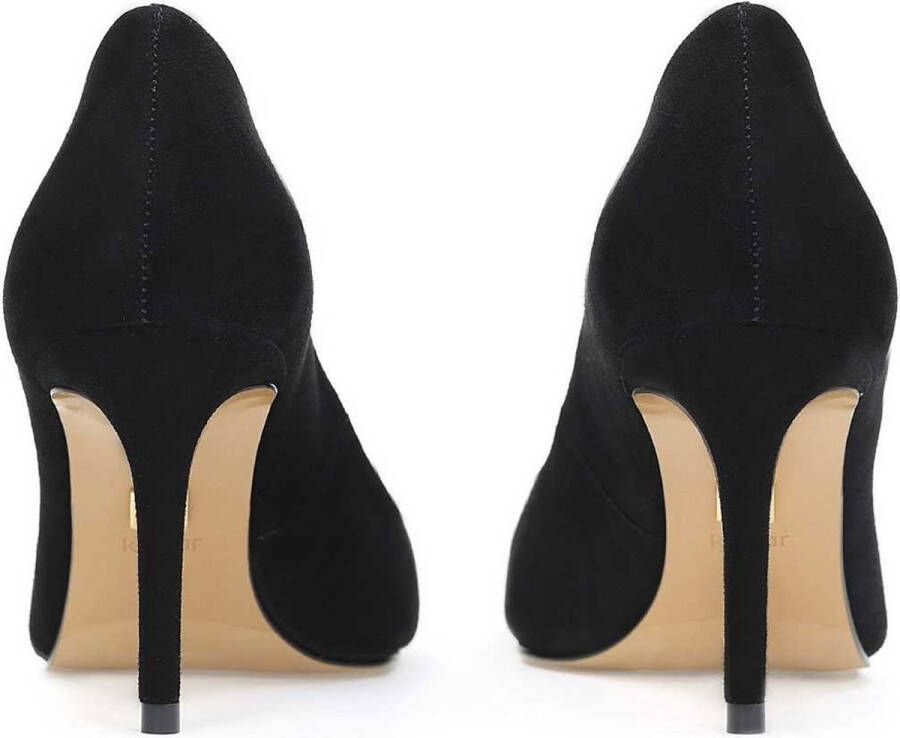 Kazar Black suede pumps with a large monogram