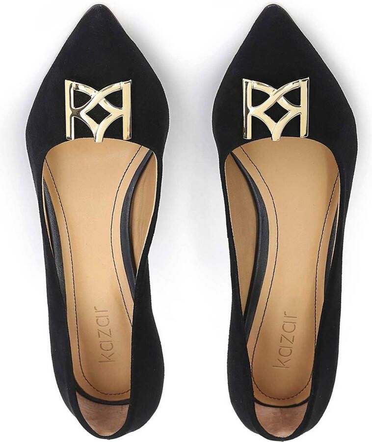 Kazar Black suede pumps with a large monogram