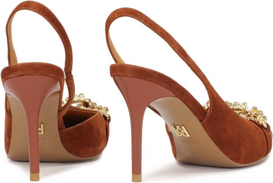 Kazar Brown suede leather pumps with a metal decoration