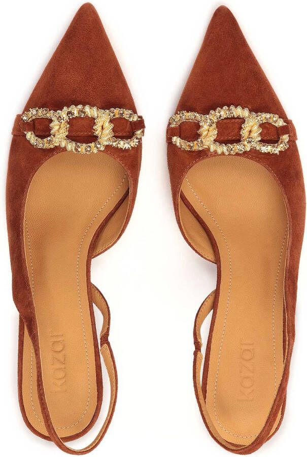 Kazar Brown suede leather pumps with a metal decoration