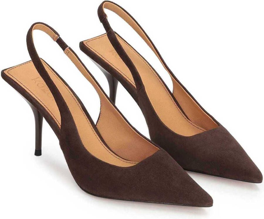 Kazar Donkerbruine pumps met open hiel op een originele hak