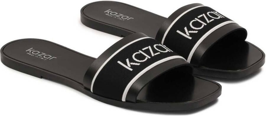 Kazar Flat mules with a wide strap decorated with a logo