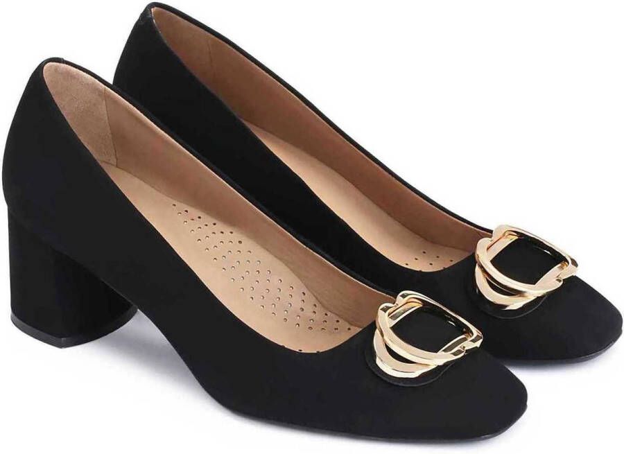 Kazar Klassieke zwarte suède pumps versierd met een applicatie