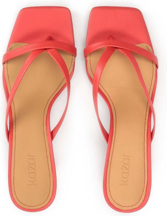 Kazar Ladies' red leather flip-flops on a heel