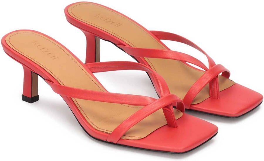 Kazar Ladies' red leather flip-flops on a heel
