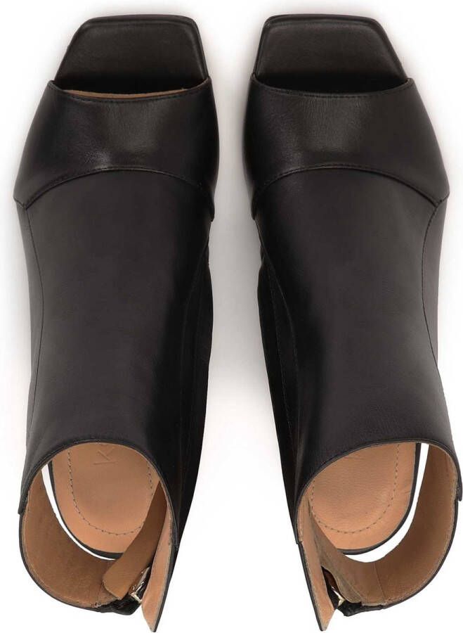 Kazar Leather peep-toe booties with an open toe and heel