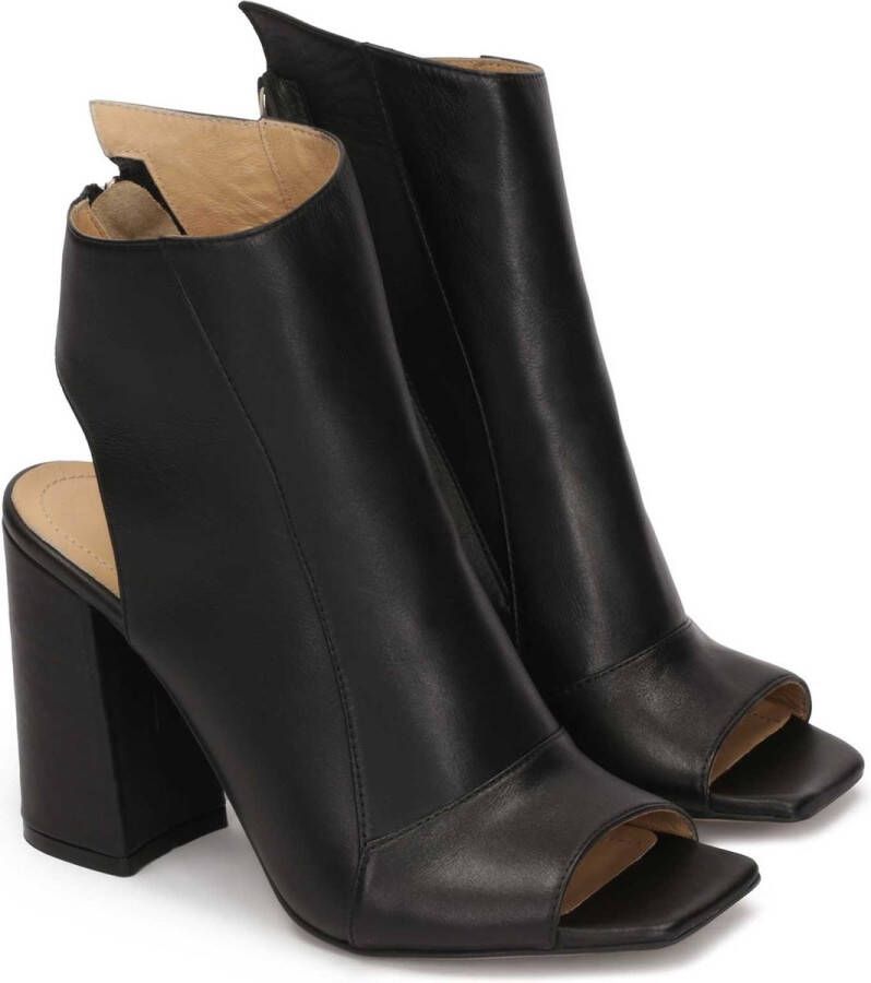 Kazar Leather peep-toe booties with an open toe and heel