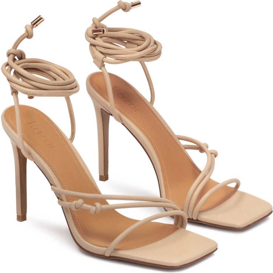 Kazar Leather sandals on a heel with a string wrapped around the ankle