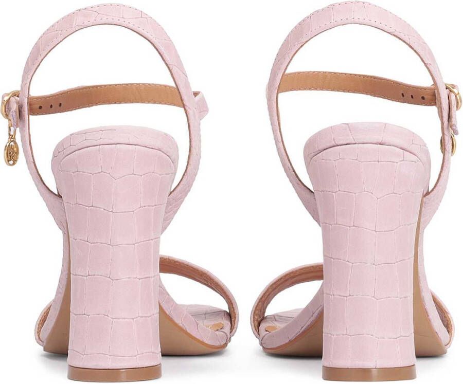 Kazar Lila nubuck sandalen met reliëf op hoge blokhak