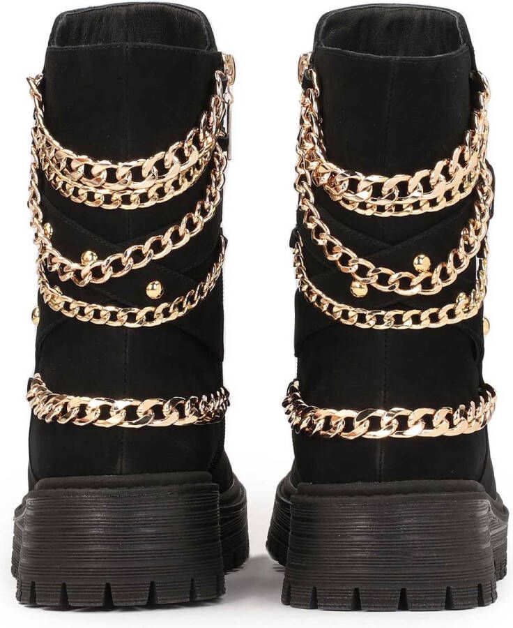 Kazar Nubuck platte enkellaarsjes met een rits versierd met kettingen