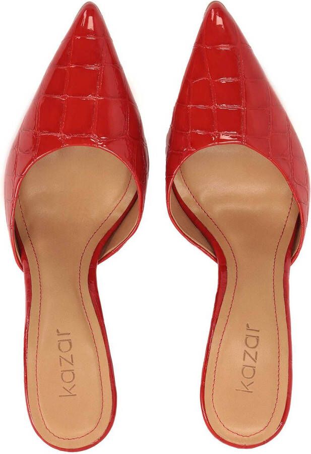 Kazar Red patent leather flip-flops with embossed kroko pattern