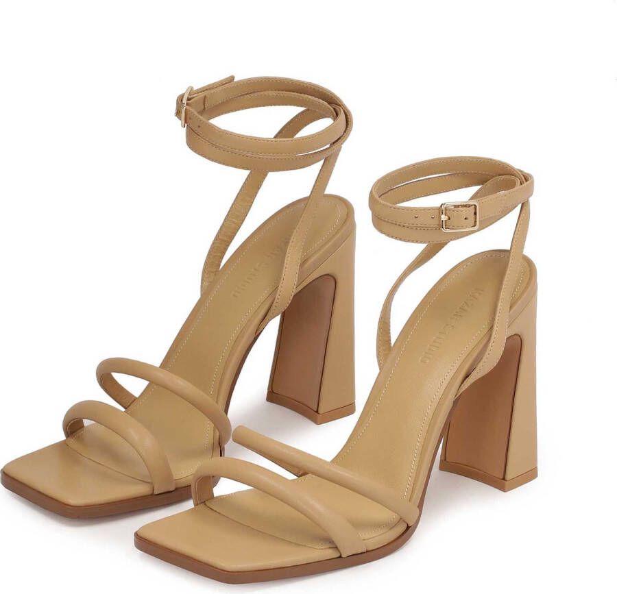 Kazar Studio Beige leather sandals with a wide heel
