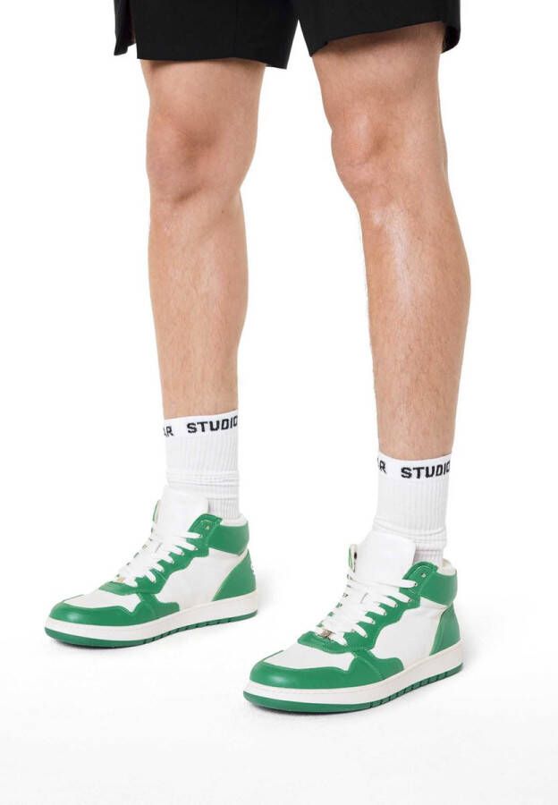Kazar Studio White leather sneakers with green inserts