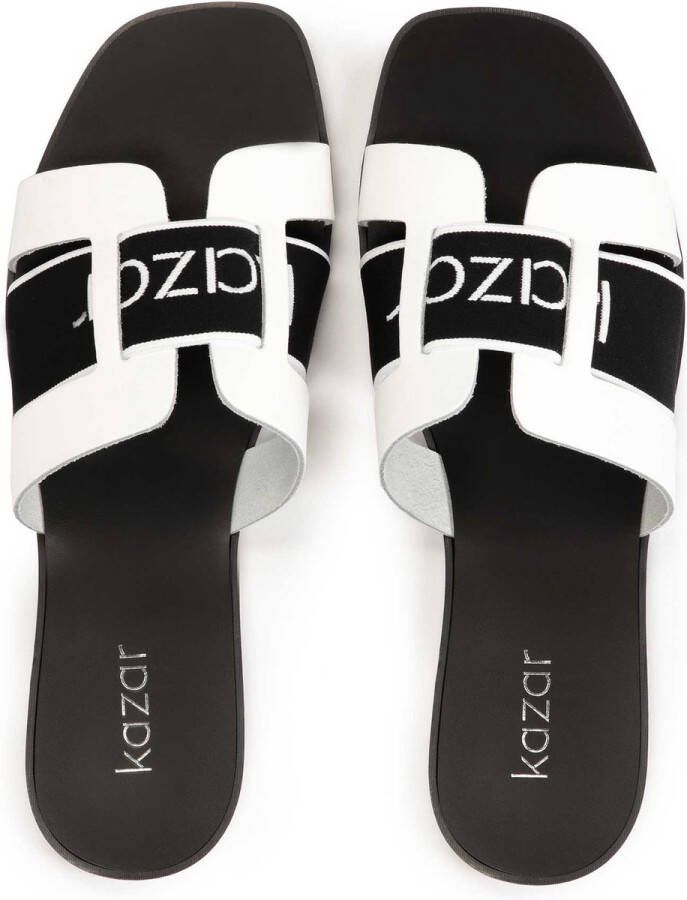 Kazar White and black mules on a flat sole