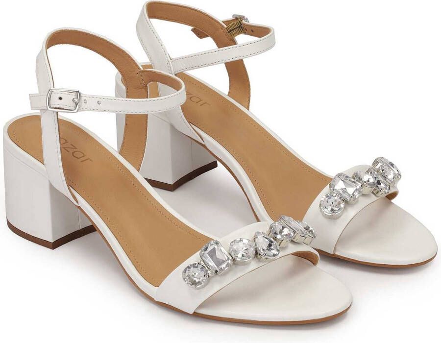 Kazar White wedding sandals on a wide heel