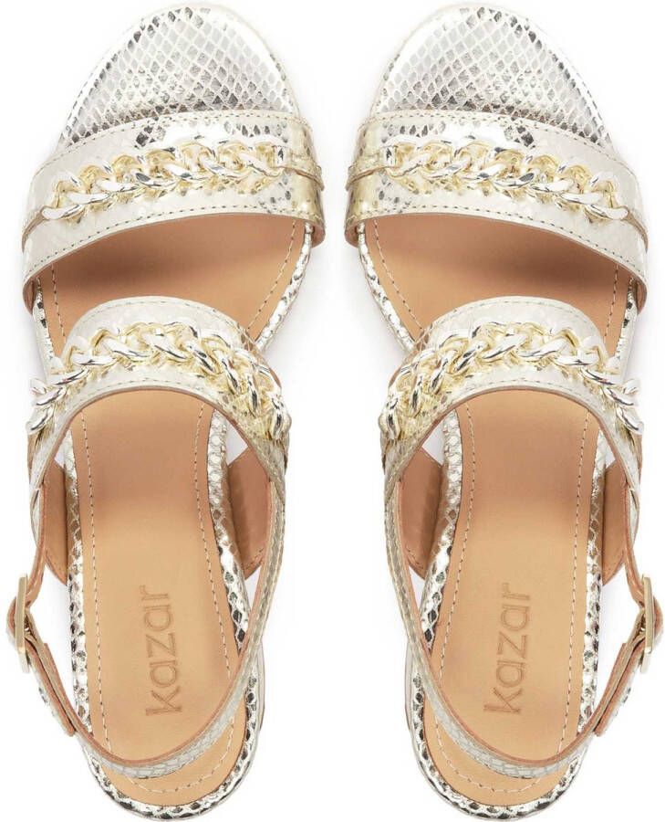 Kazar Wide heel sandals made of embossed gold leather