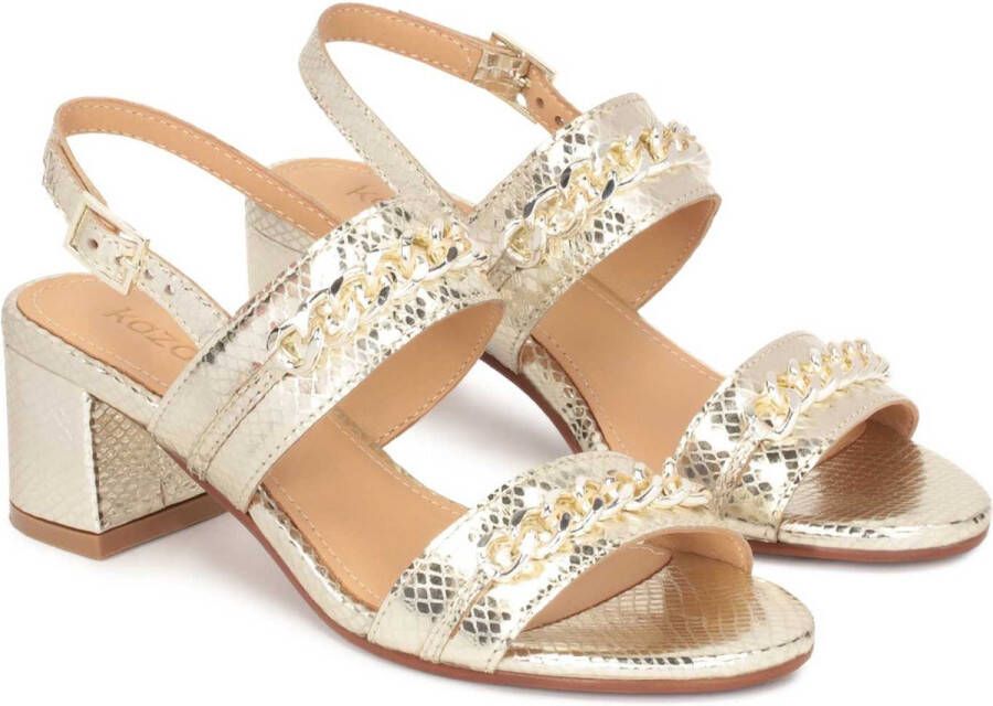 Kazar Wide heel sandals made of embossed gold leather