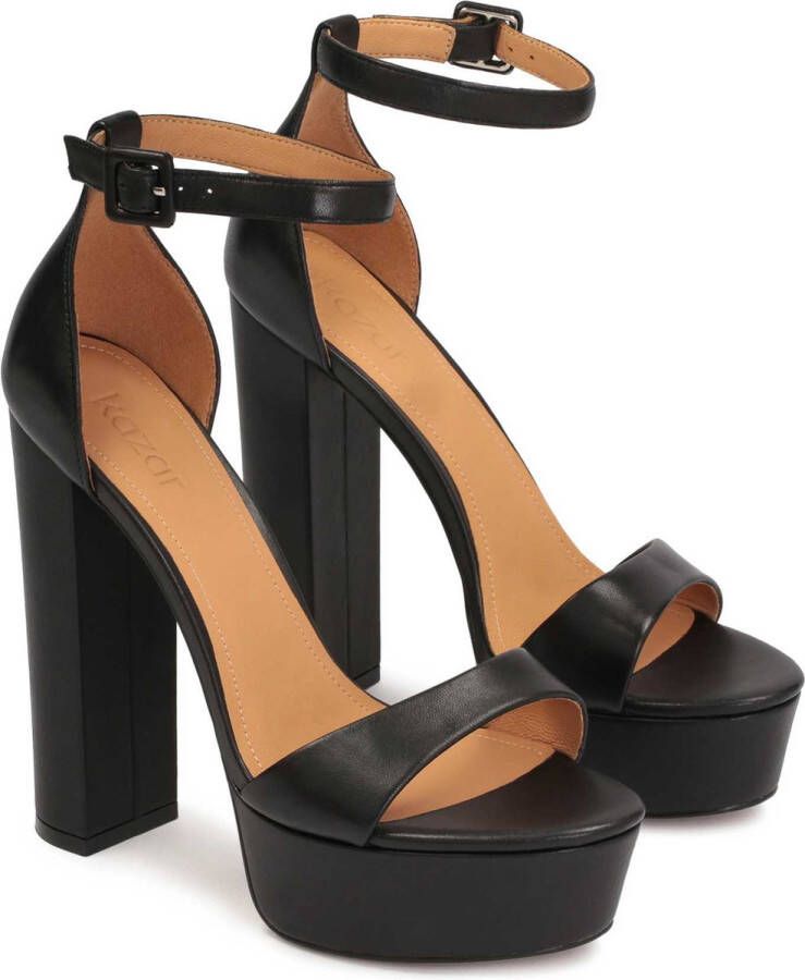 Kazar Zwarte leren platform sandalen met blokhak Black Dames - Foto 4