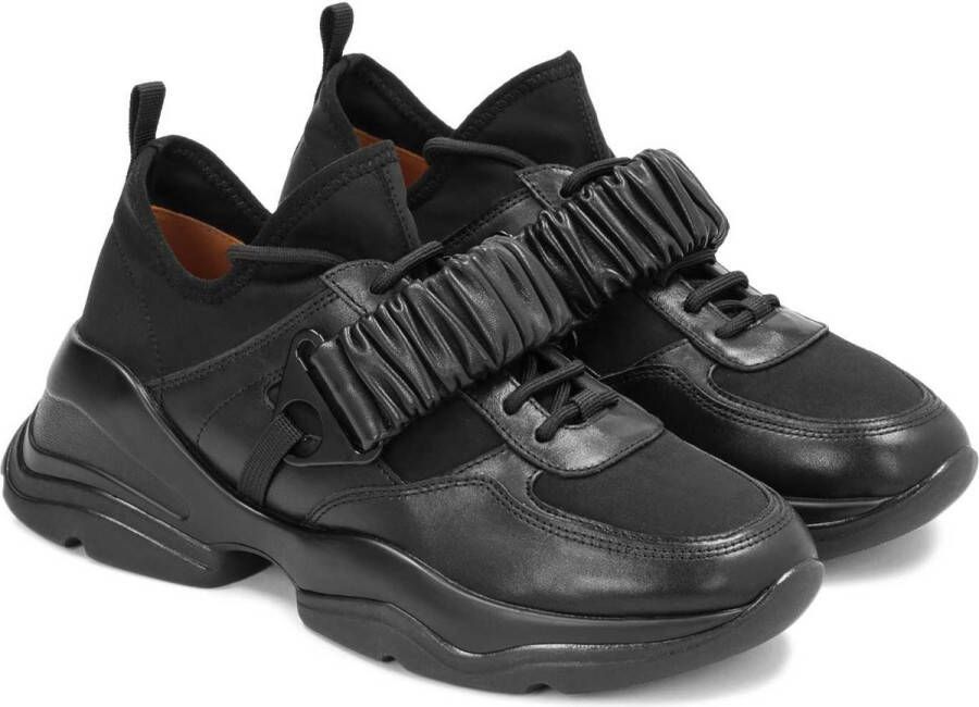 Kazar Zwarte sneakers met leren bandje en sok bovenwerk