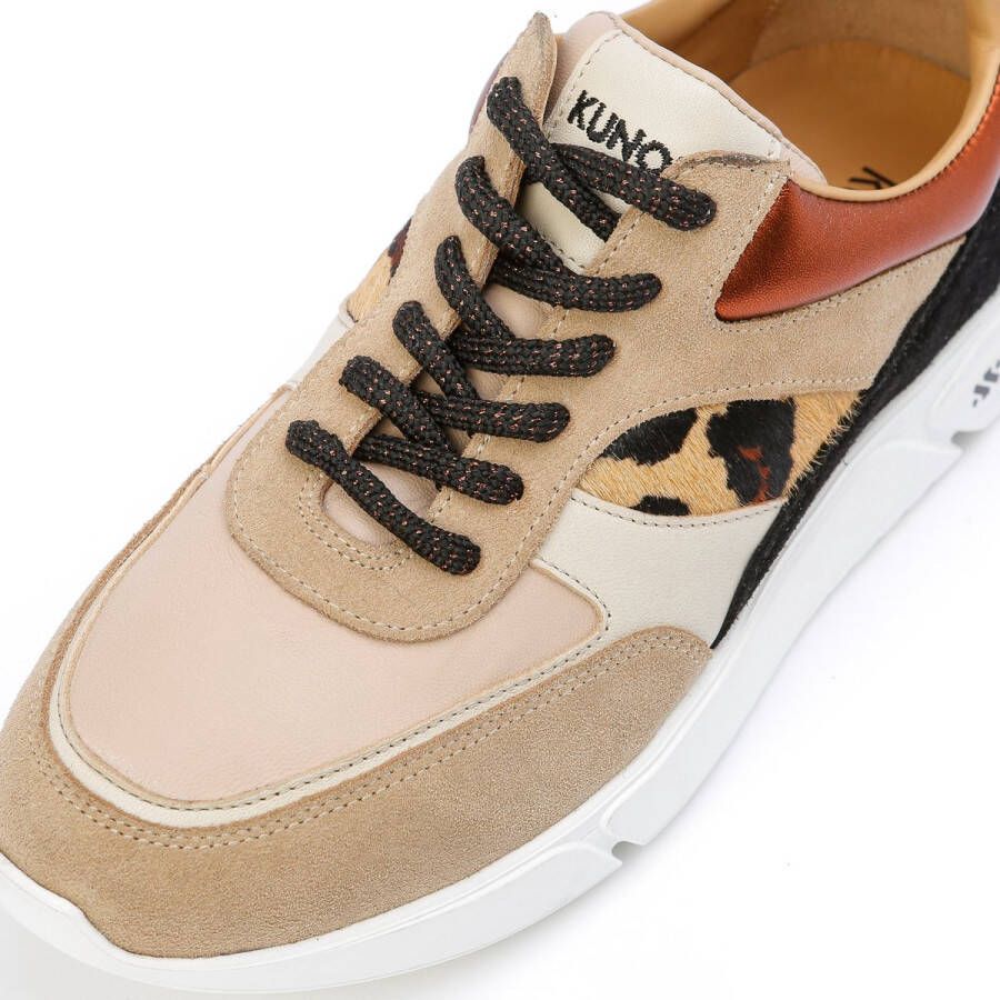 Kunoka ARI platform sneaker fierce leopard Sneakers Dames Beige Wit Zwart Luipaardprint Oranje