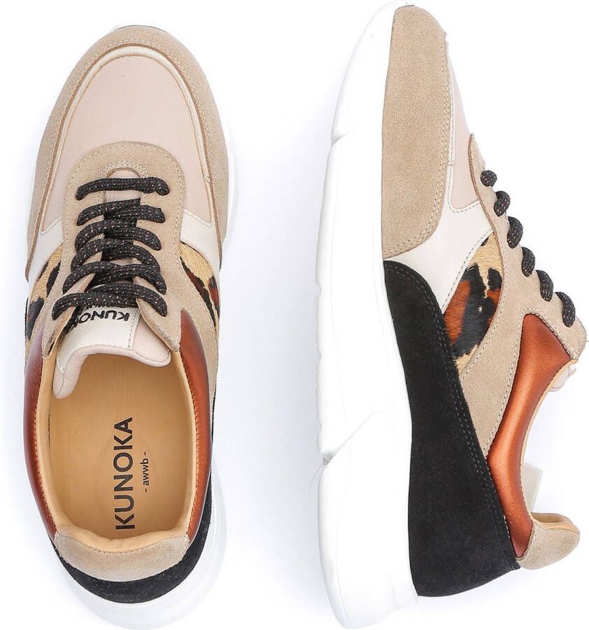 Kunoka ARI platform sneaker fierce leopard Sneakers Dames Beige Wit Zwart Luipaardprint Oranje
