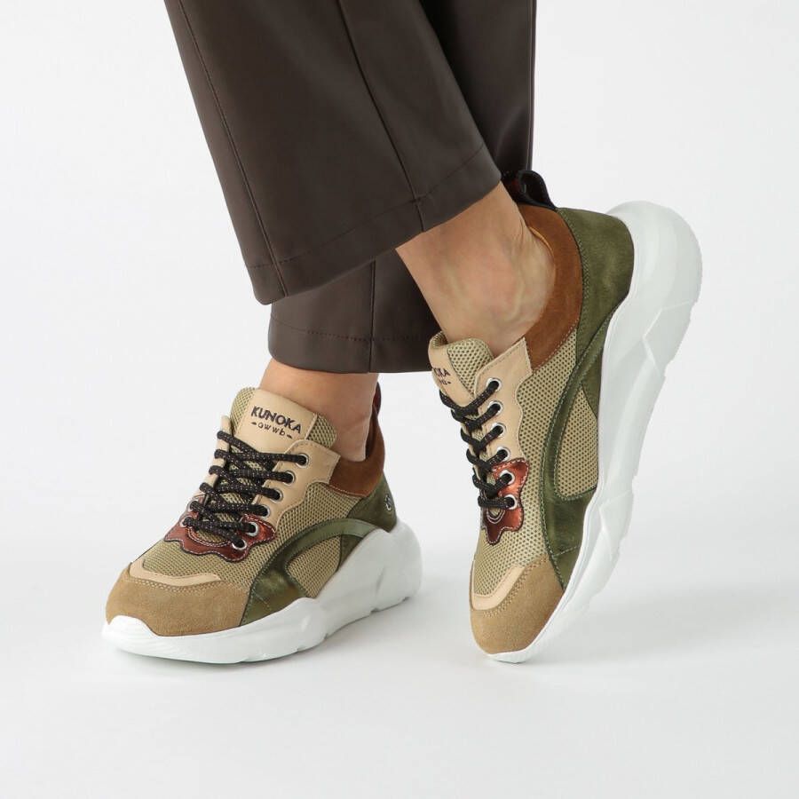 Kunoka IZZI platform sneaker mercury Sneakers Dames Groen Beige Bruin