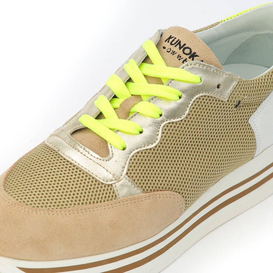 Kunoka STRIPY platform sneaker beige and fluo yellow Sneakers Dames Beige Groen Geel Wit - Foto 4